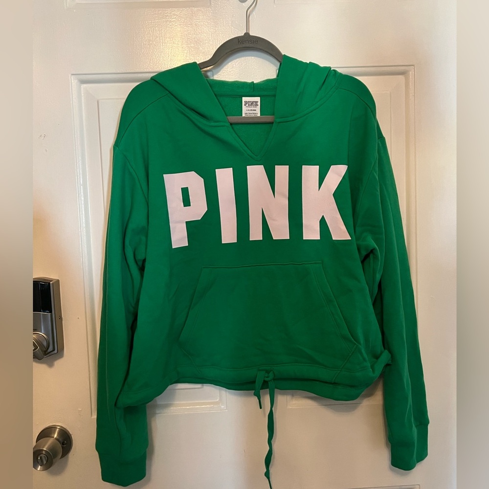 Victorias Secret PINK green cropped hoodie- size large